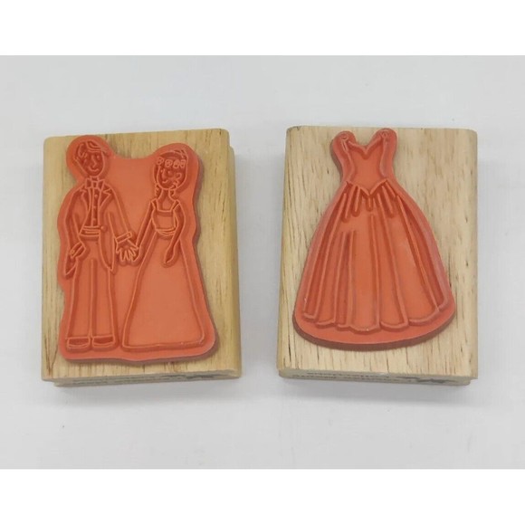 Canadian Maple Collections Rubber Stamps Lot 2 Wood Couple Date Dress Love Prom - Picture 3 of 9